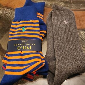 Polo Ralph Lauren Striped Blue and Orange Socks with Gray Set